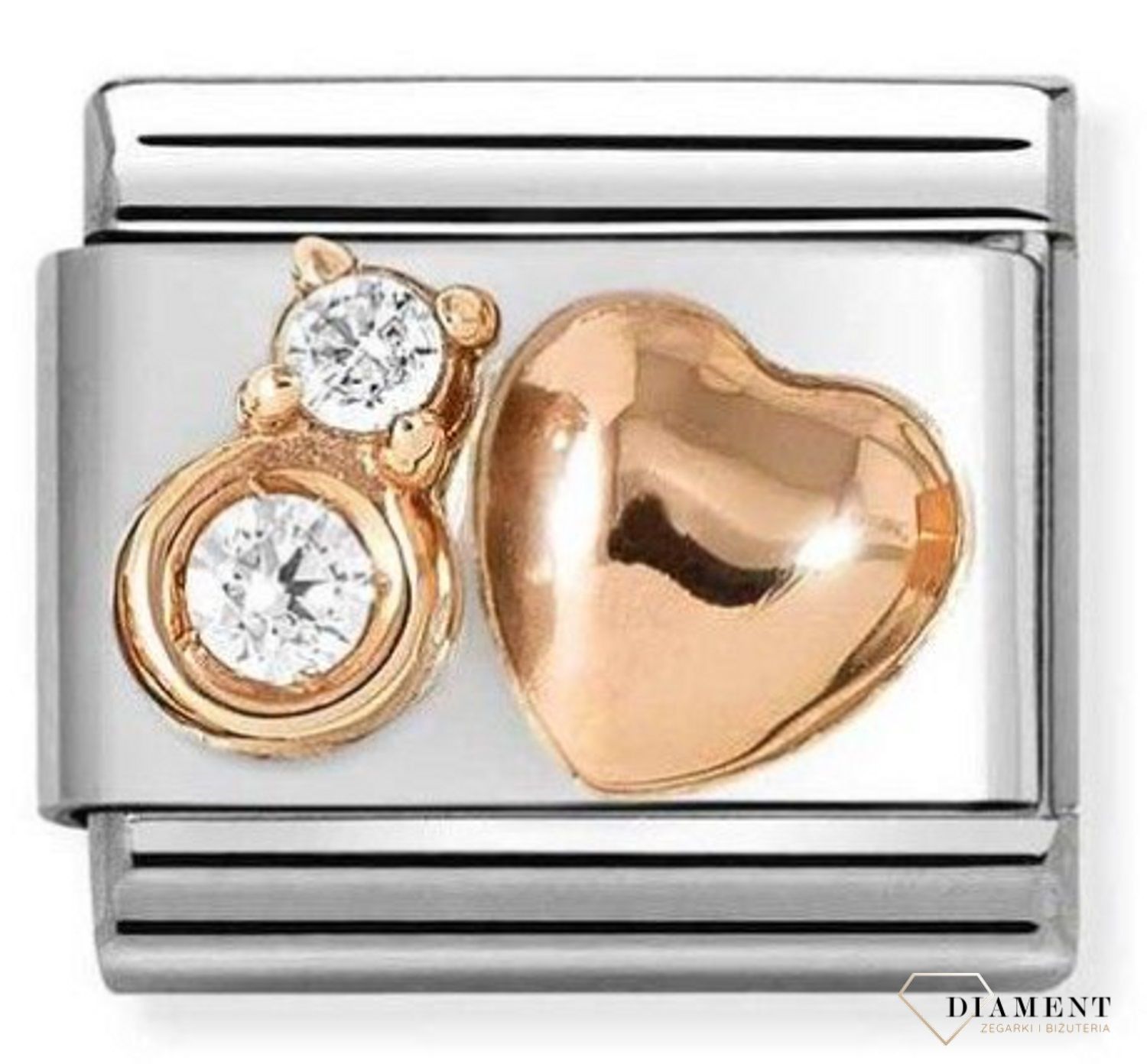 Charms Nomination serce z białymi cyrkoniami 430305 51 Link zawieszka Rose Gold 9K.jpg